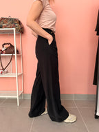 Pantaloni palazzo neri donna con bottoni in vita