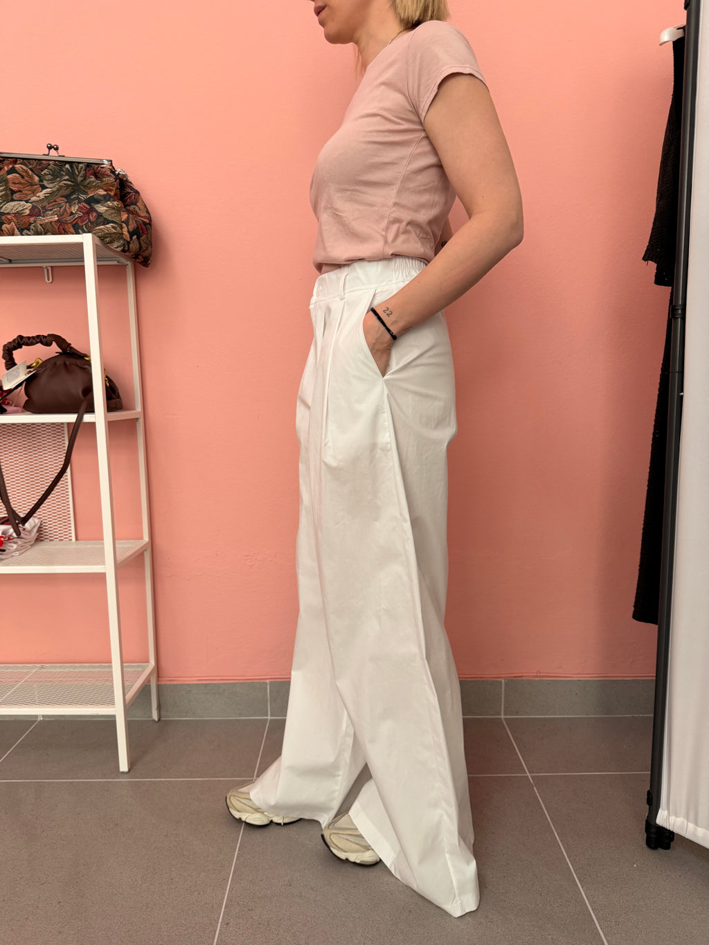 Pantalone palazzo bianco in popeline donna Lokita