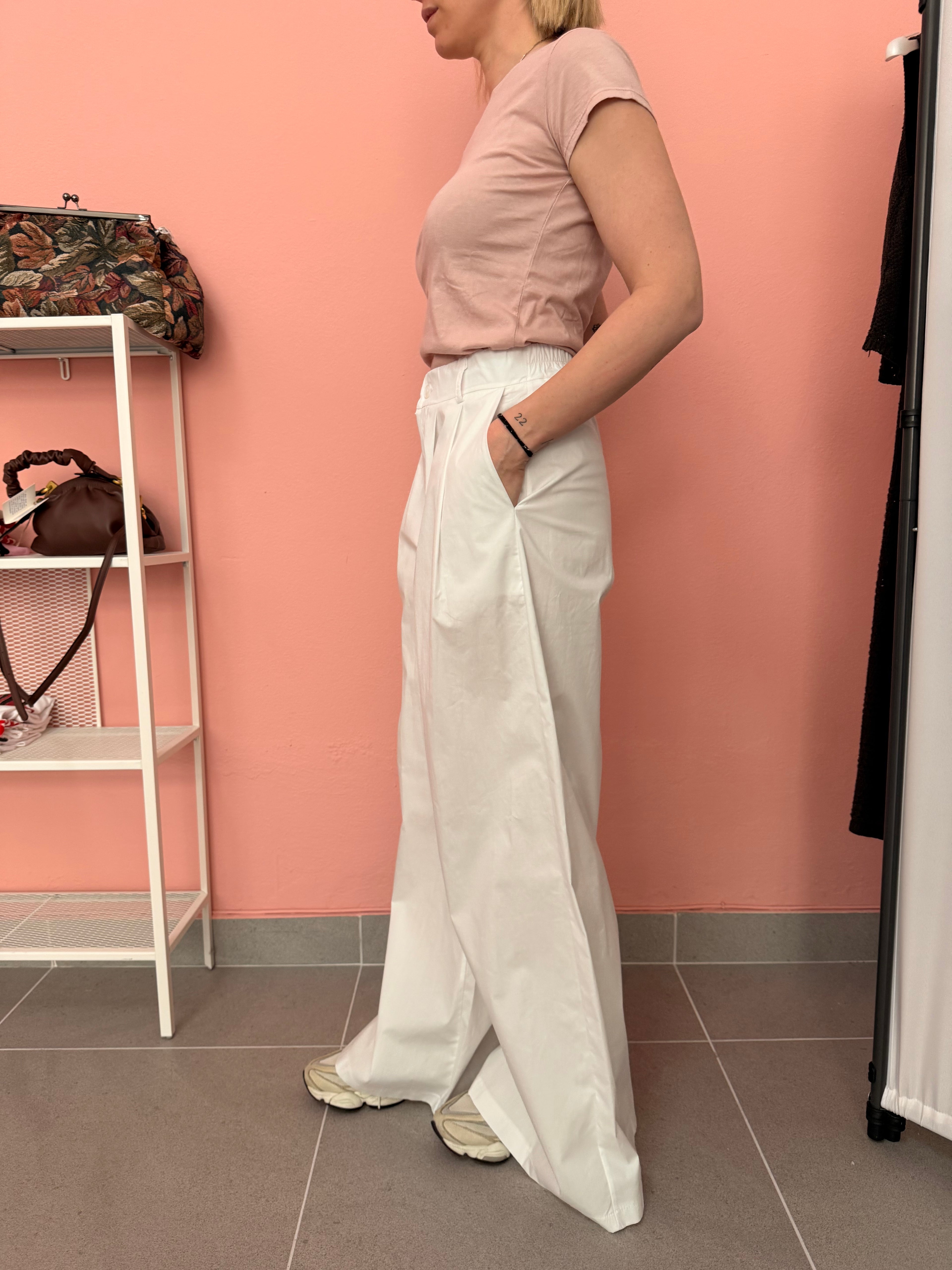 Pantalone palazzo bianco in popeline donna Lokita