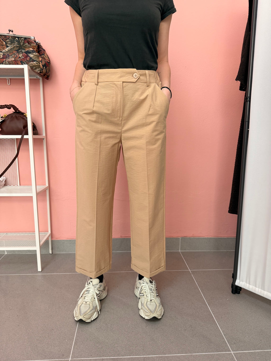 Pantalone donna cammello regular fit in misto cotone Lokita