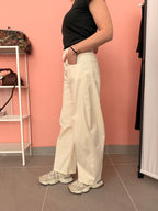 Pantalone gabardina donna avorio gamba larga Lokita