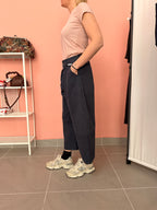 Pantaloni balloon blu donna cropped