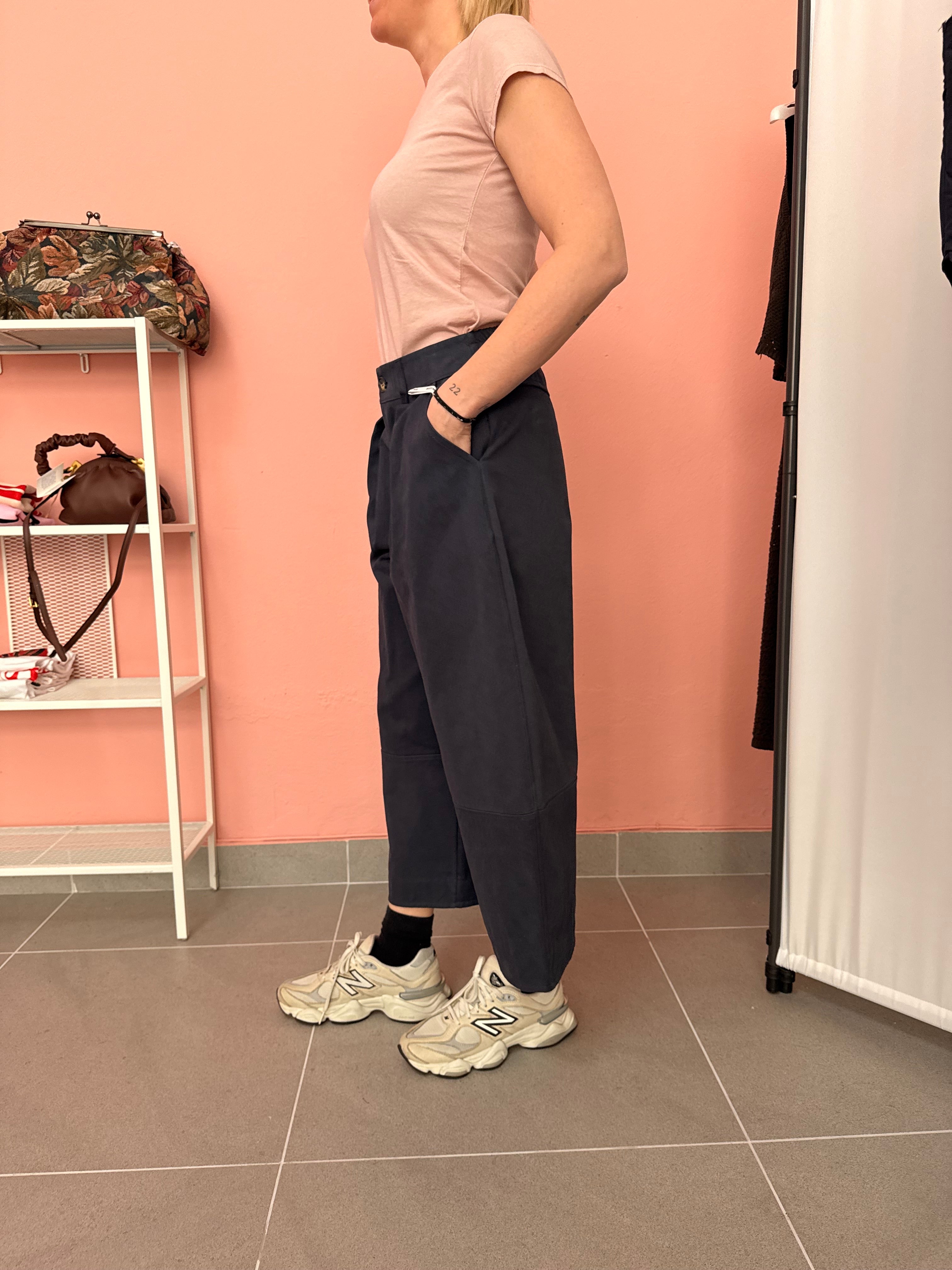 Pantaloni balloon blu donna cropped
