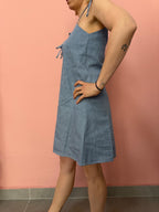 Mini abito donna chambray rigato con fiocchi