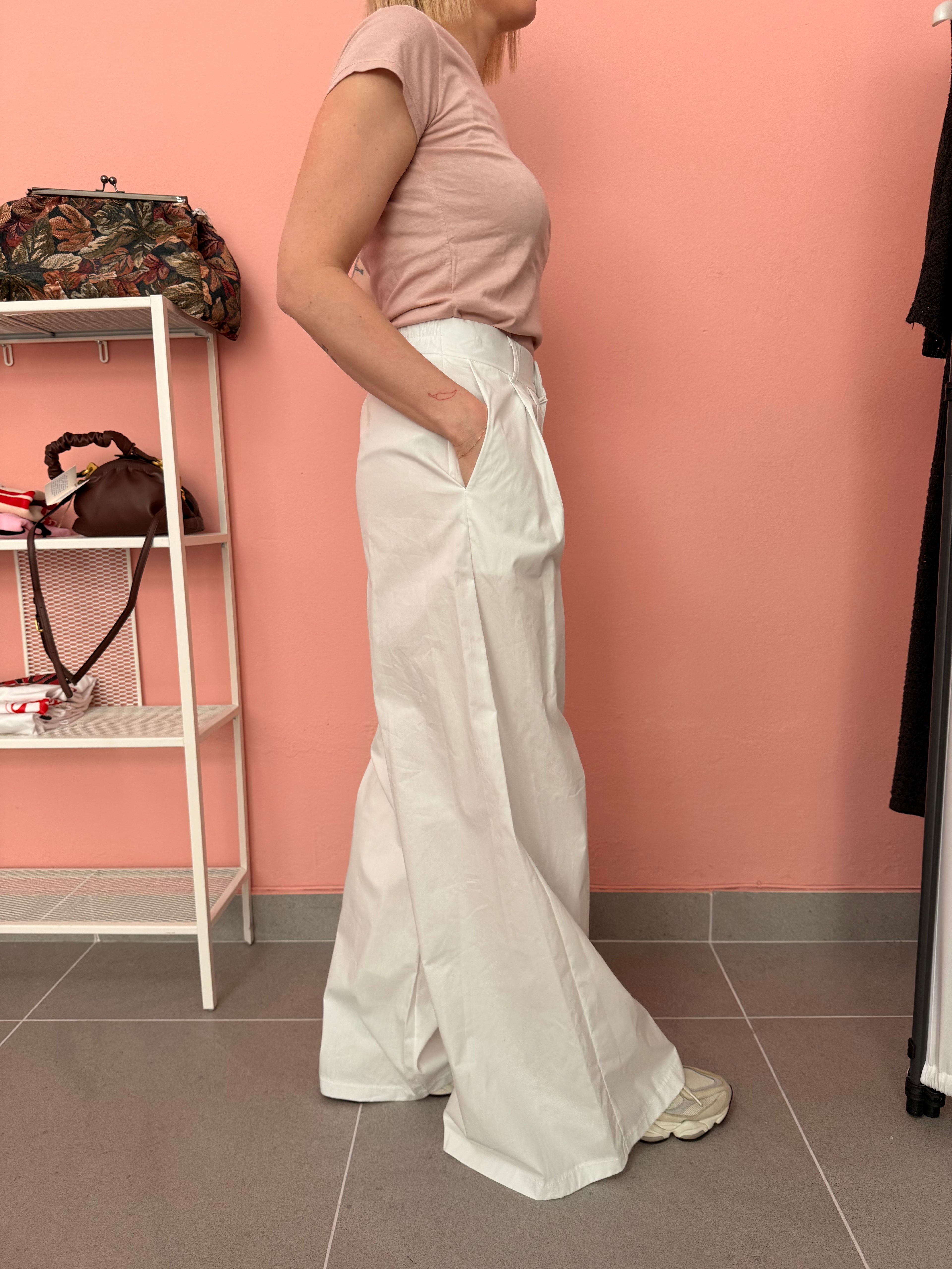 Pantalone palazzo bianco in popeline donna Lokita