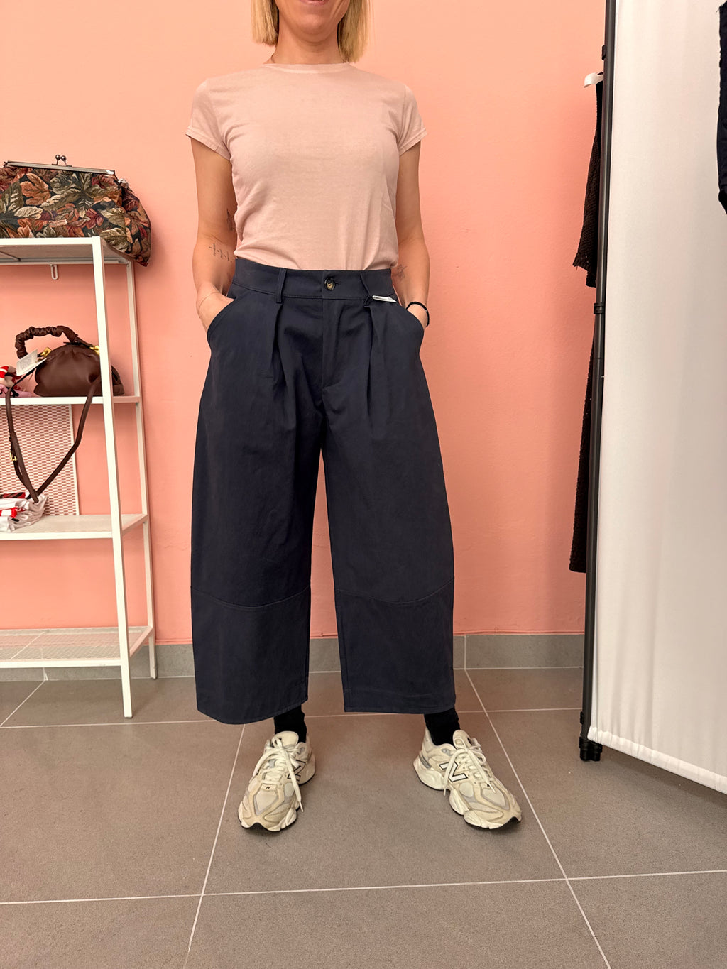 Pantaloni balloon blu donna cropped