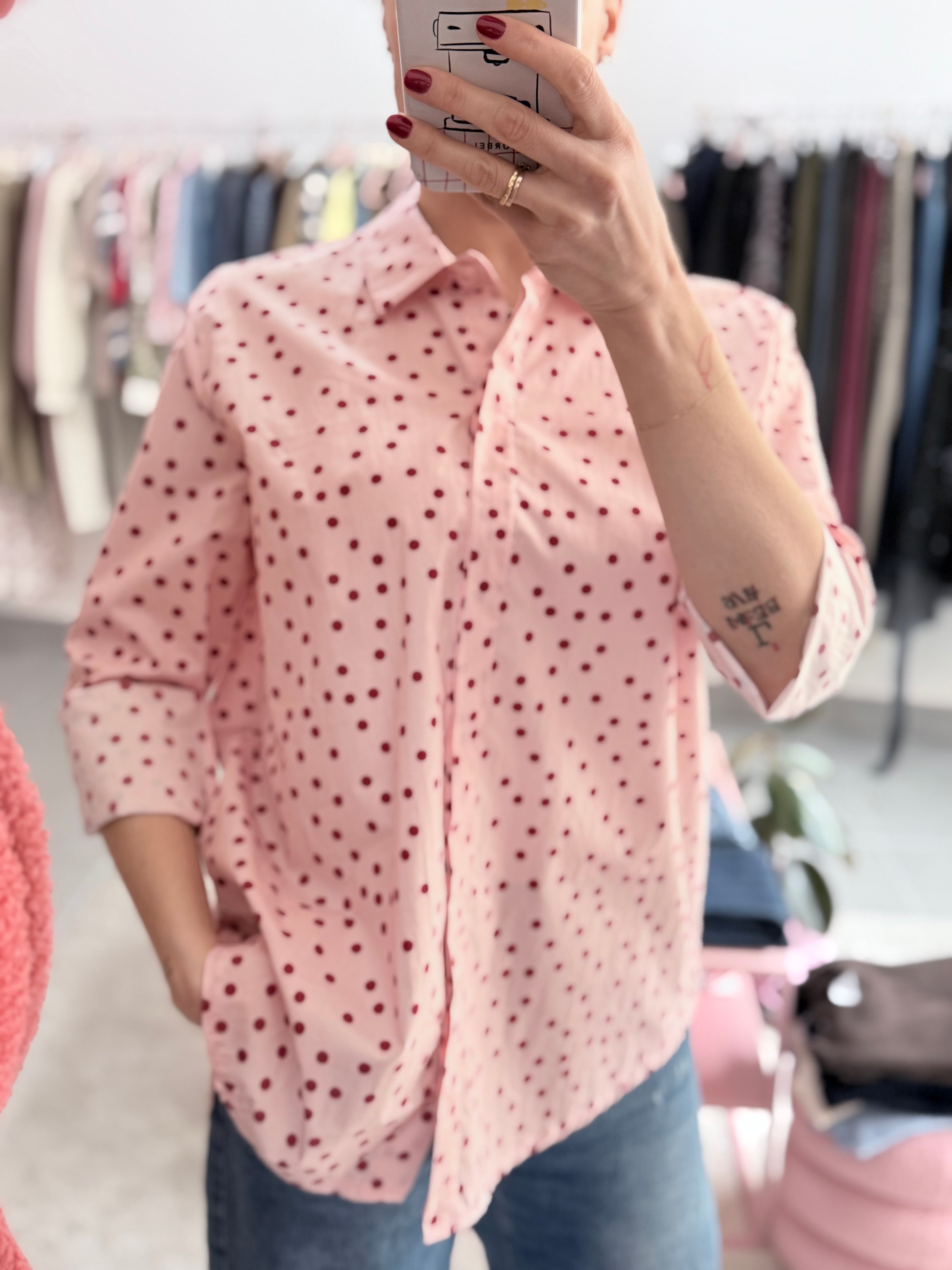 Camicia HAVEONE – Rosa con Pois Bordeaux
