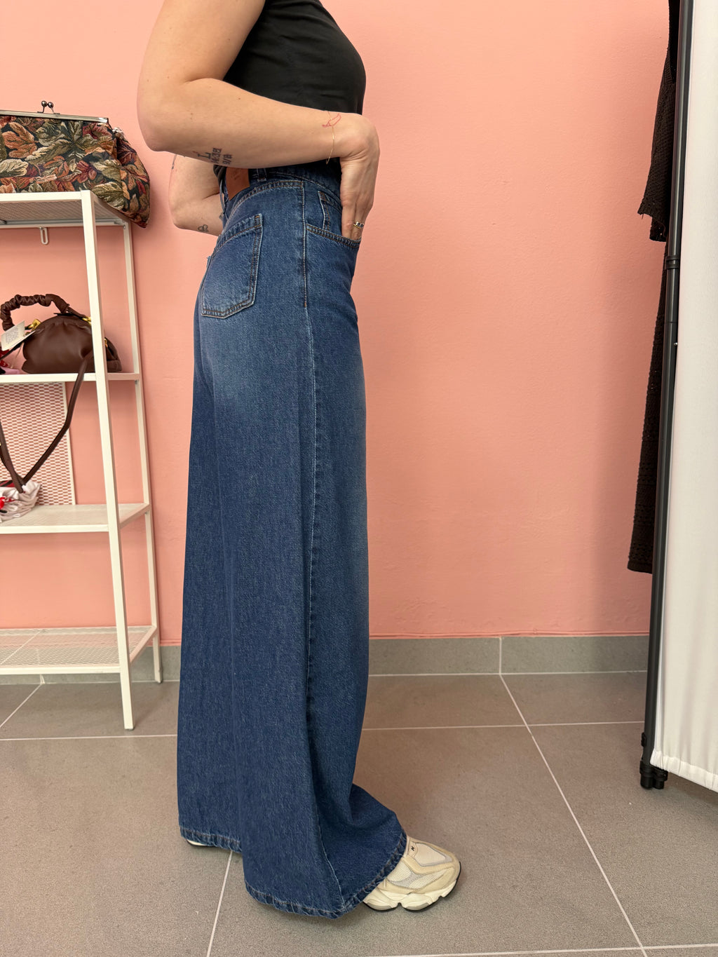 Jeans donna wide leg denim medio vita alta