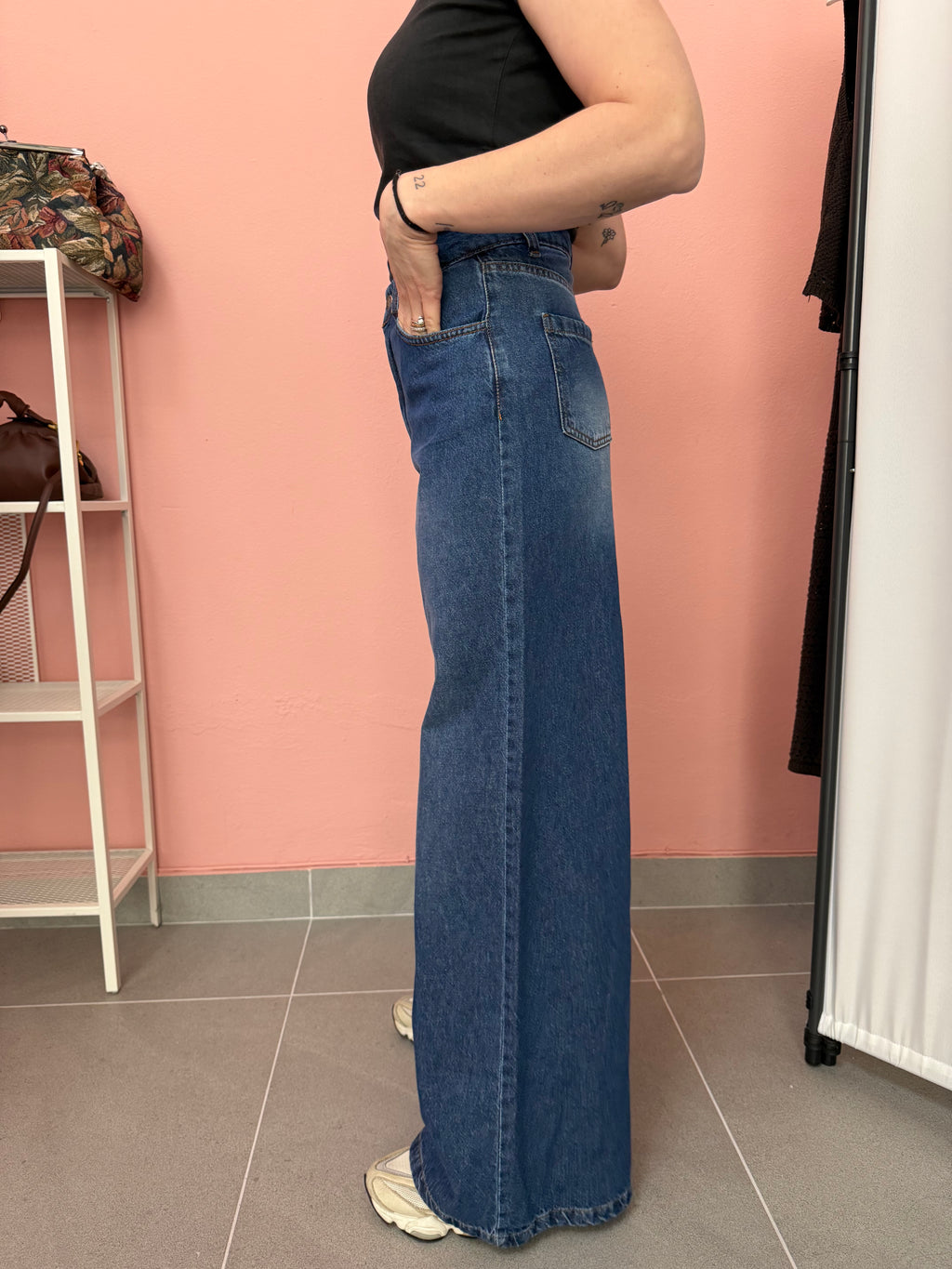 Jeans donna wide leg denim medio vita alta