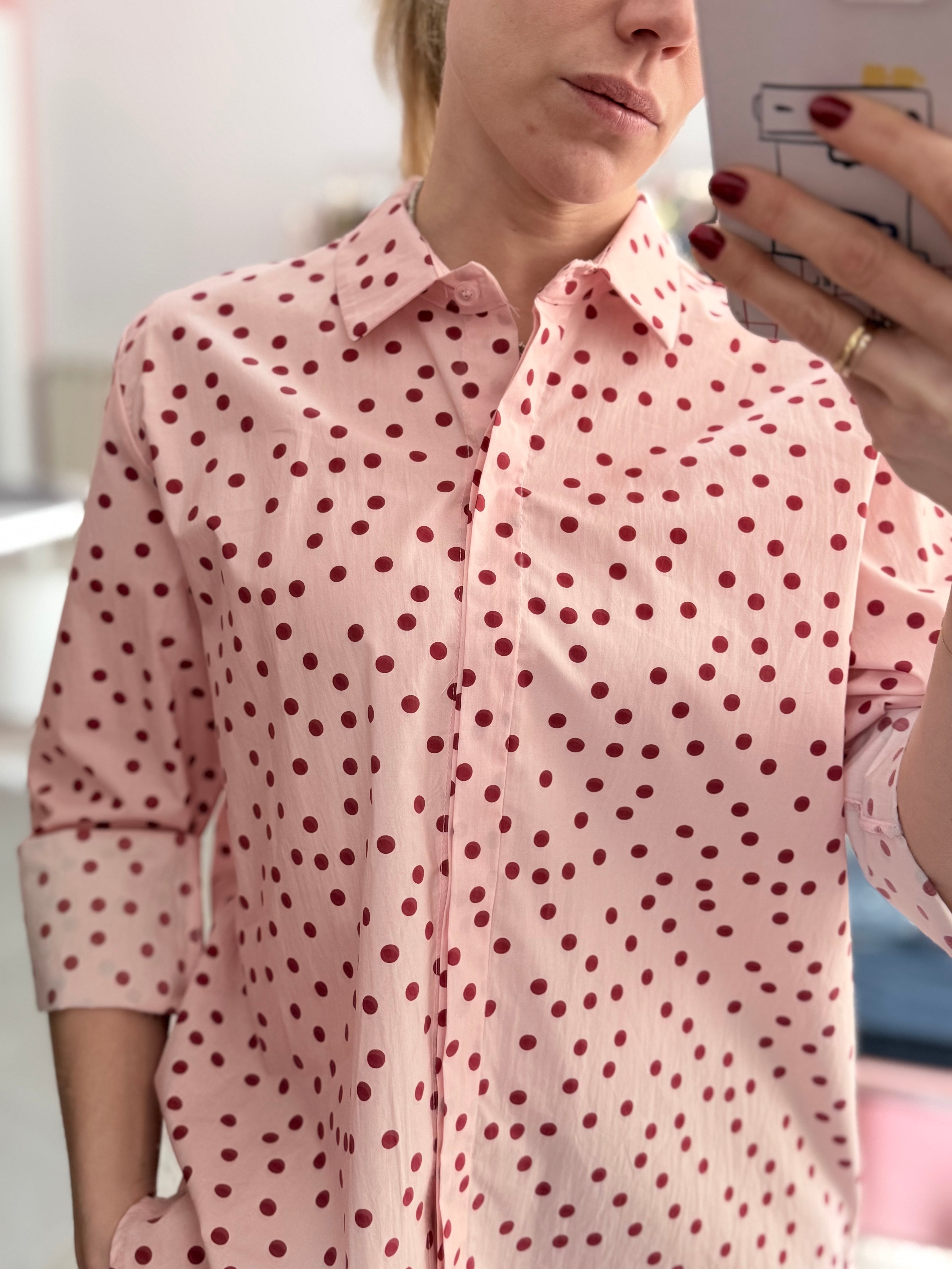 Camicia HAVEONE – Rosa con Pois Bordeaux