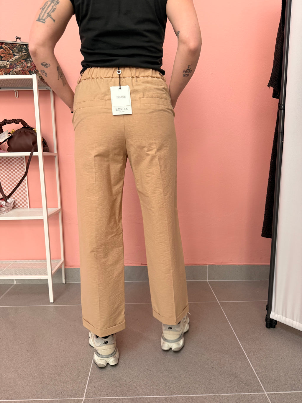 Pantalone donna cammello regular fit in misto cotone Lokita
