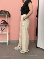 Pantalone crop donna avorio in cotone