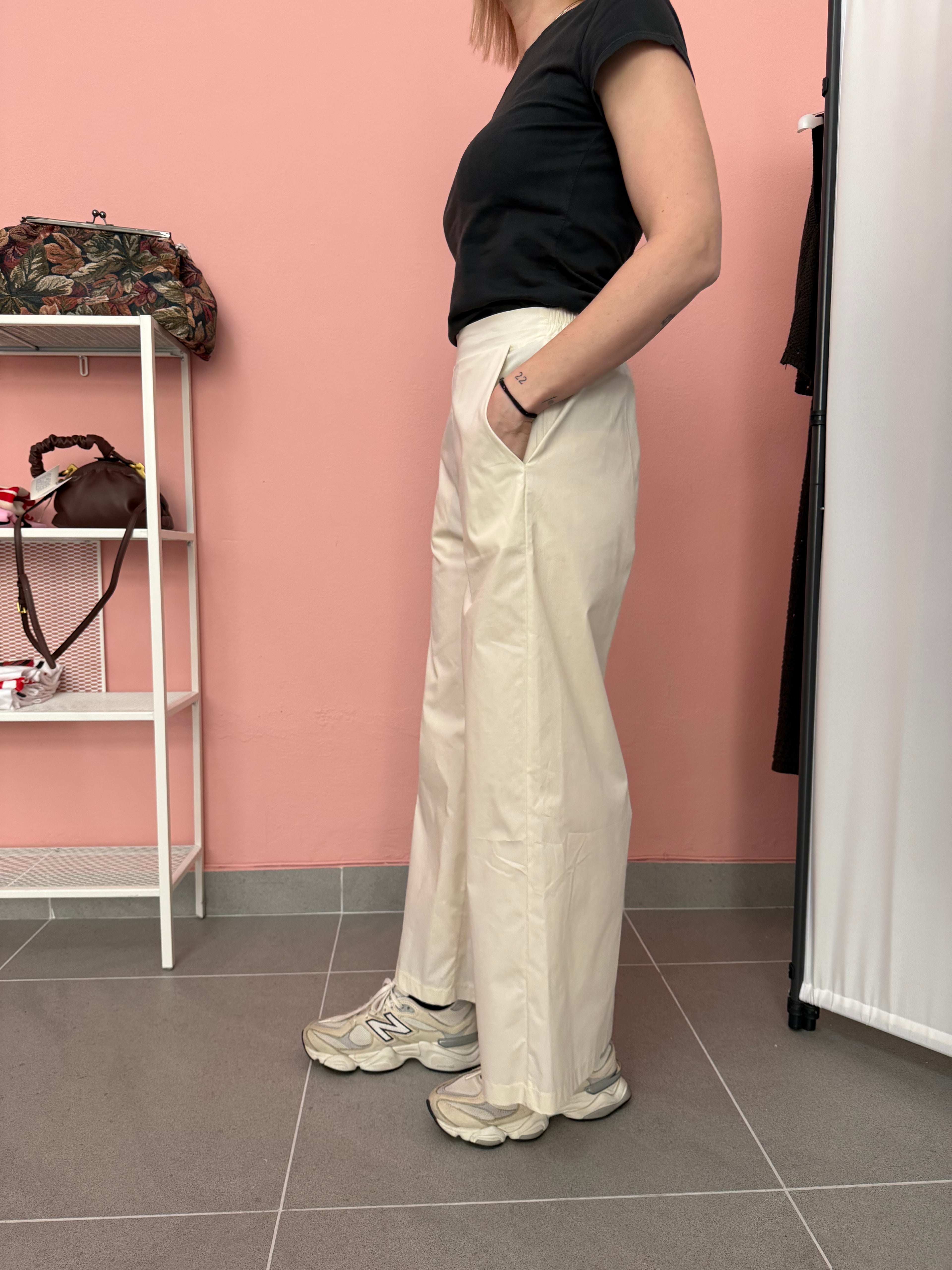 Pantalone crop donna avorio in cotone