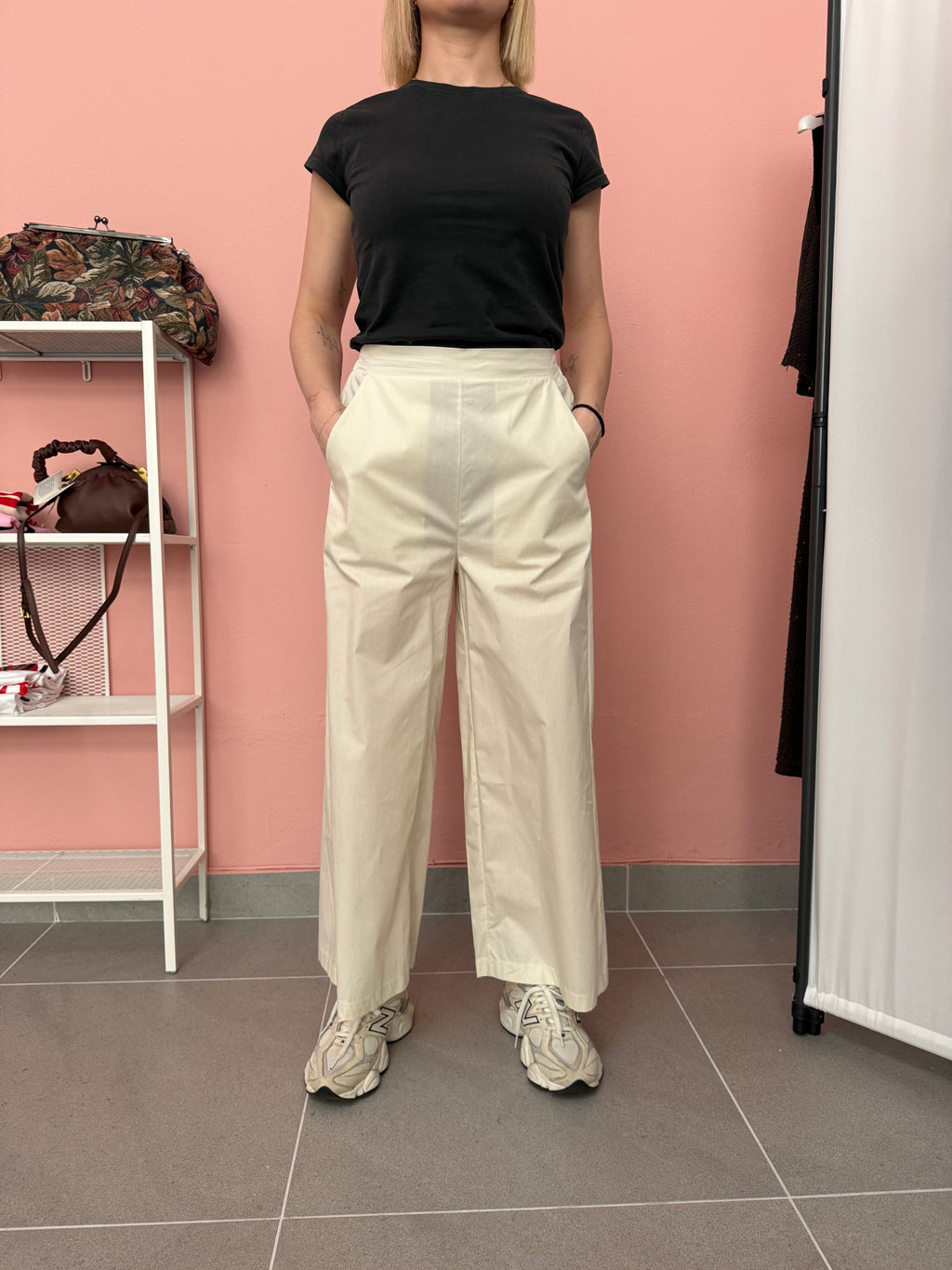 Pantalone crop donna avorio in cotone