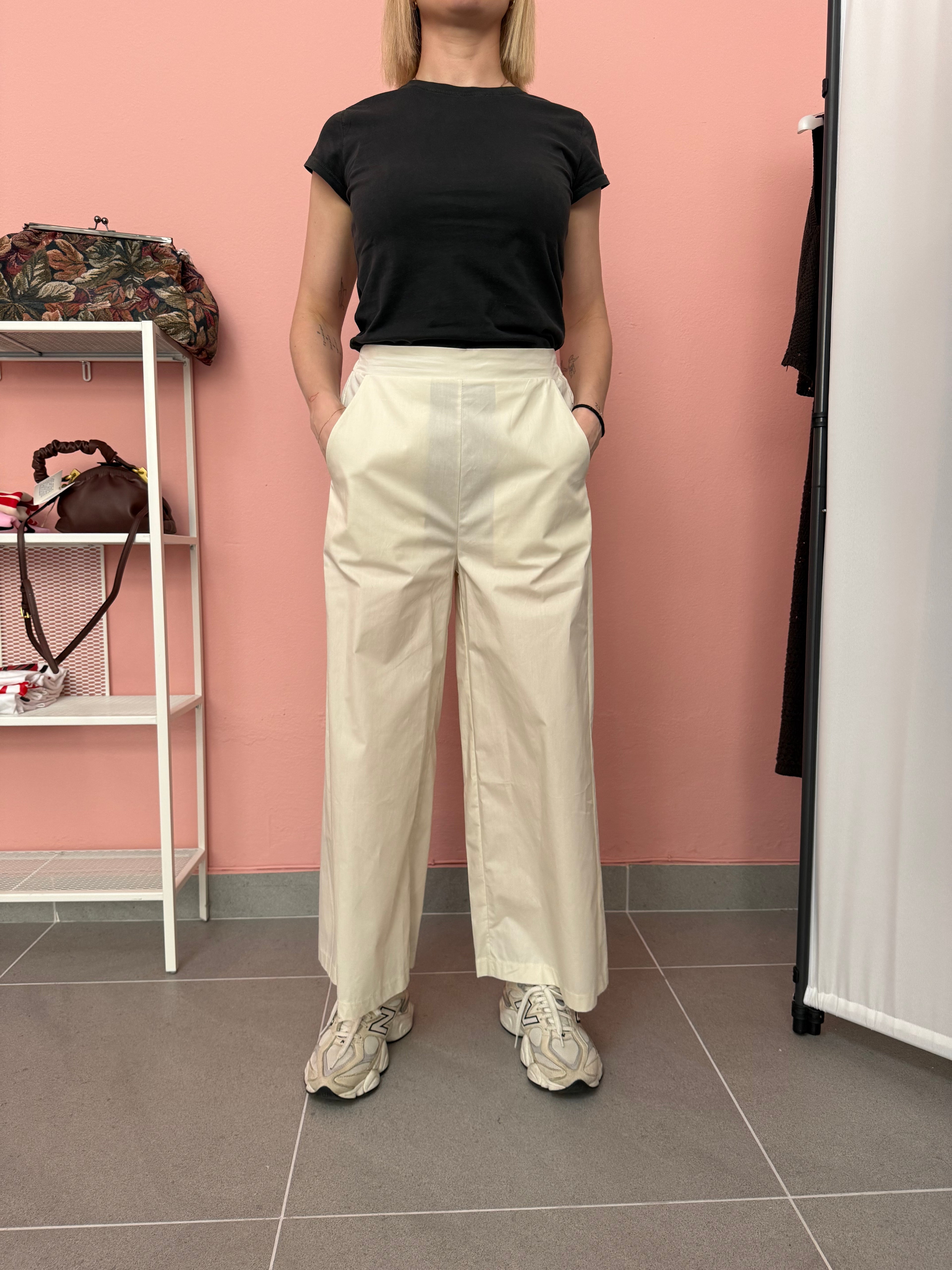 Pantalone crop donna avorio in cotone