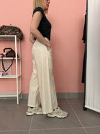 Pantalone crop donna avorio in cotone