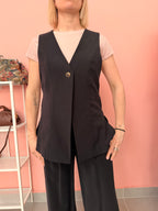 Gilet lungo nero donna con spacchi laterali Lokita