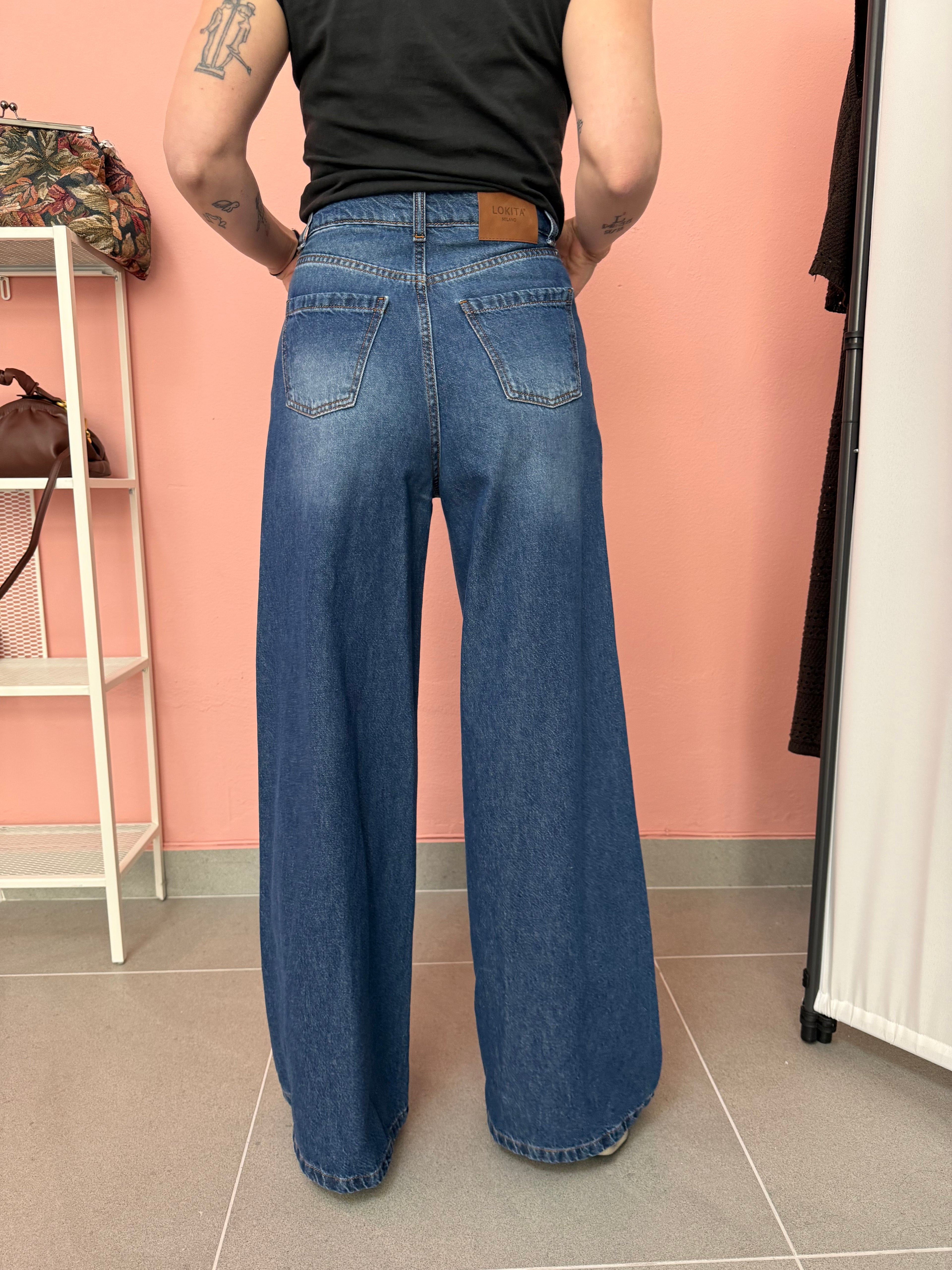 Jeans donna wide leg denim medio vita alta