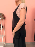 Gilet lungo nero donna con spacchi laterali Lokita