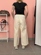 Pantalone crop donna avorio in cotone