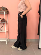 Pantaloni palazzo neri donna con bottoni in vita