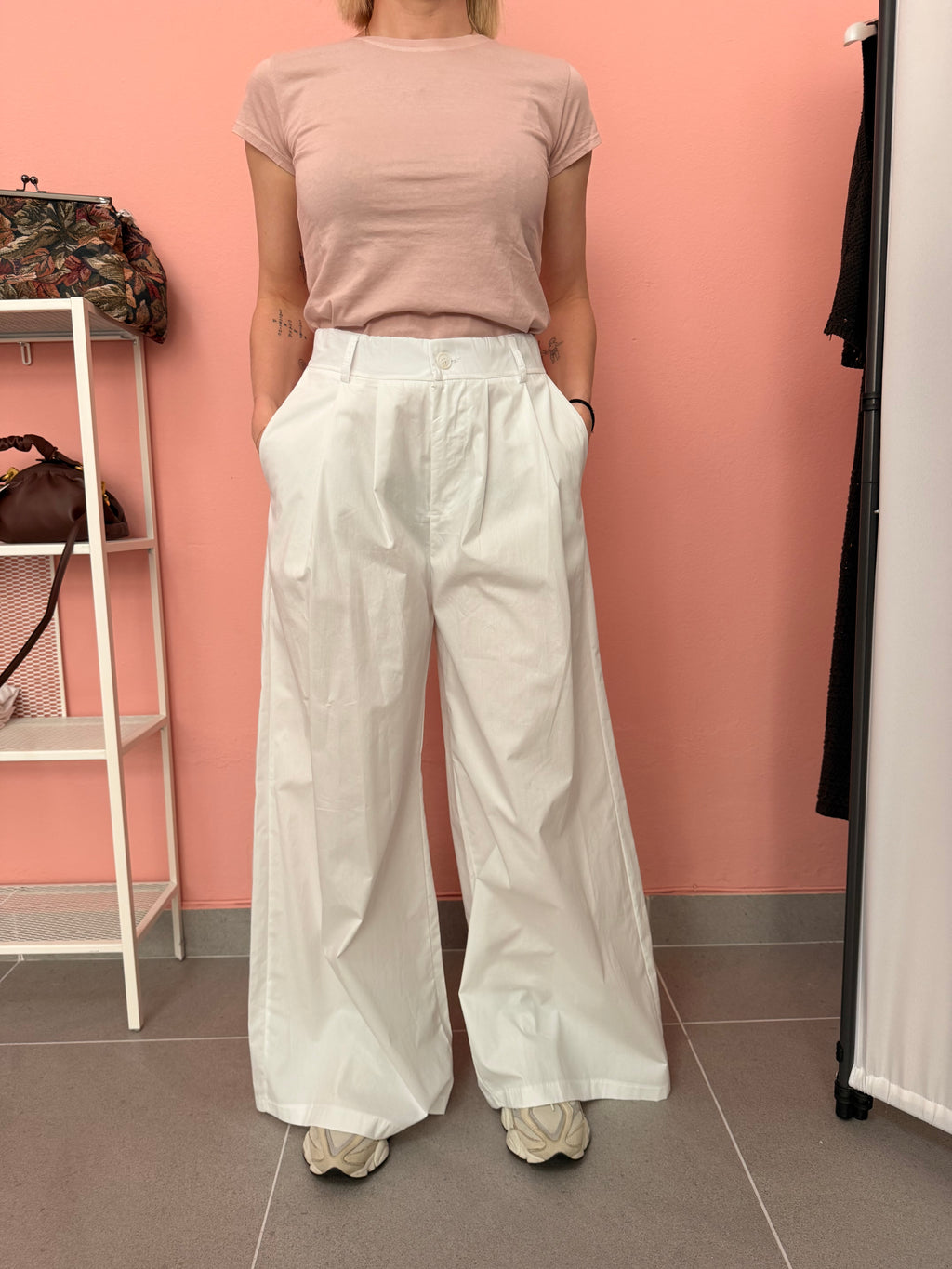 Pantalone palazzo bianco in popeline donna Lokita