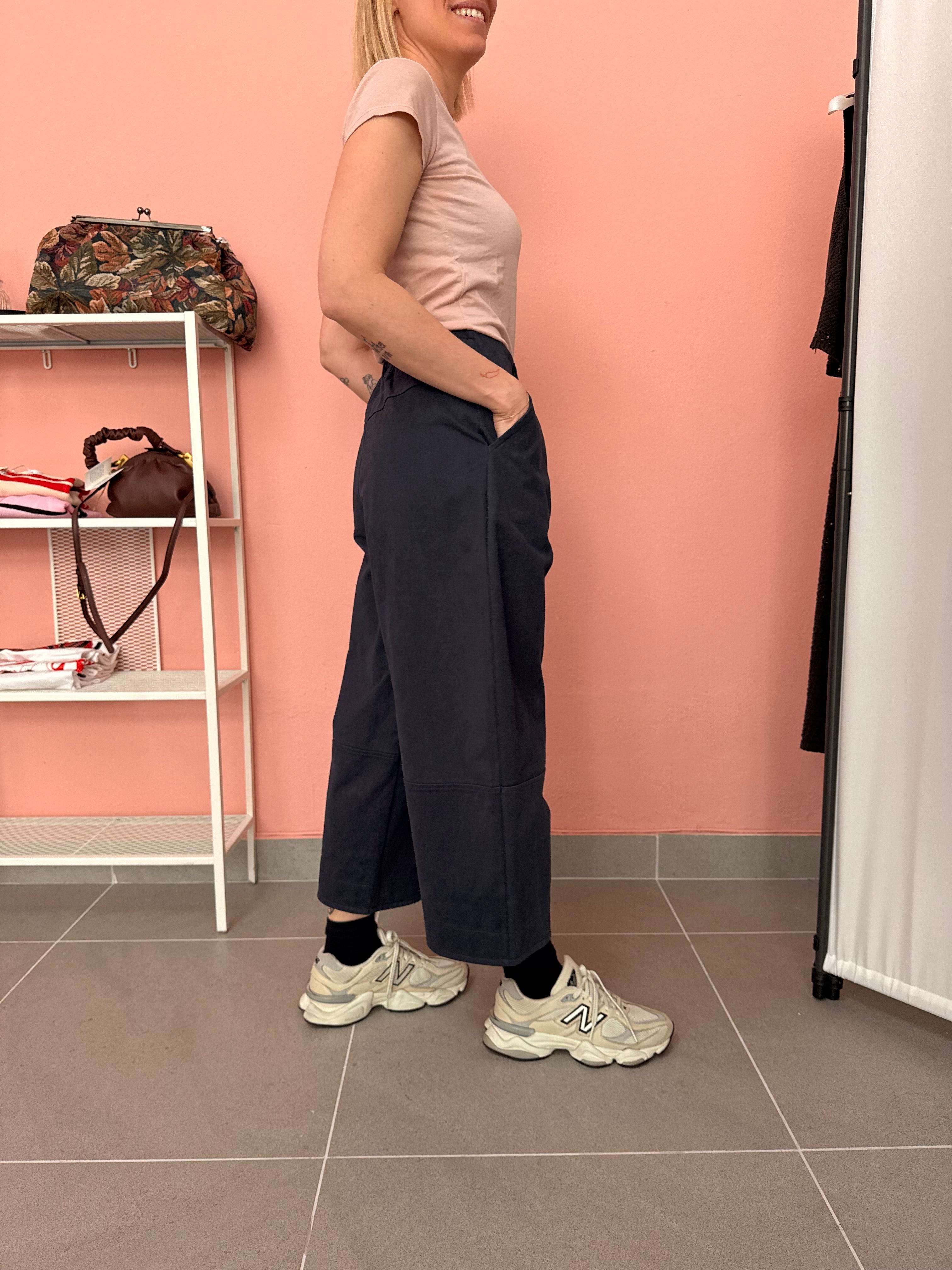Pantaloni balloon blu donna cropped