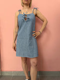 Mini abito donna chambray rigato con fiocchi