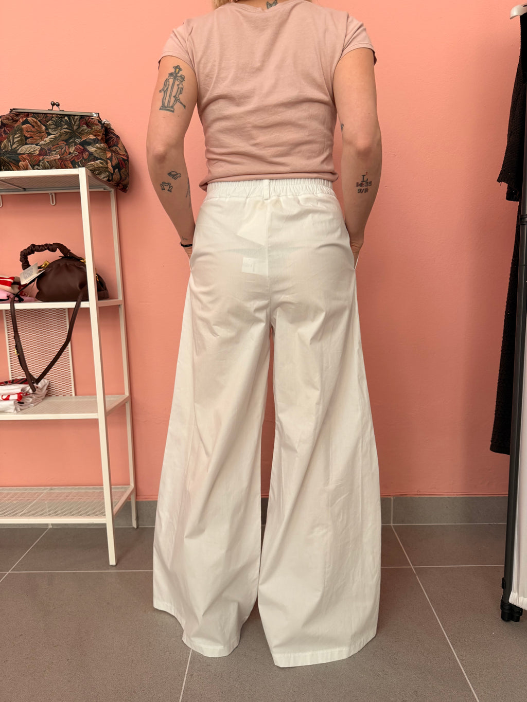 Pantalone palazzo bianco in popeline donna Lokita