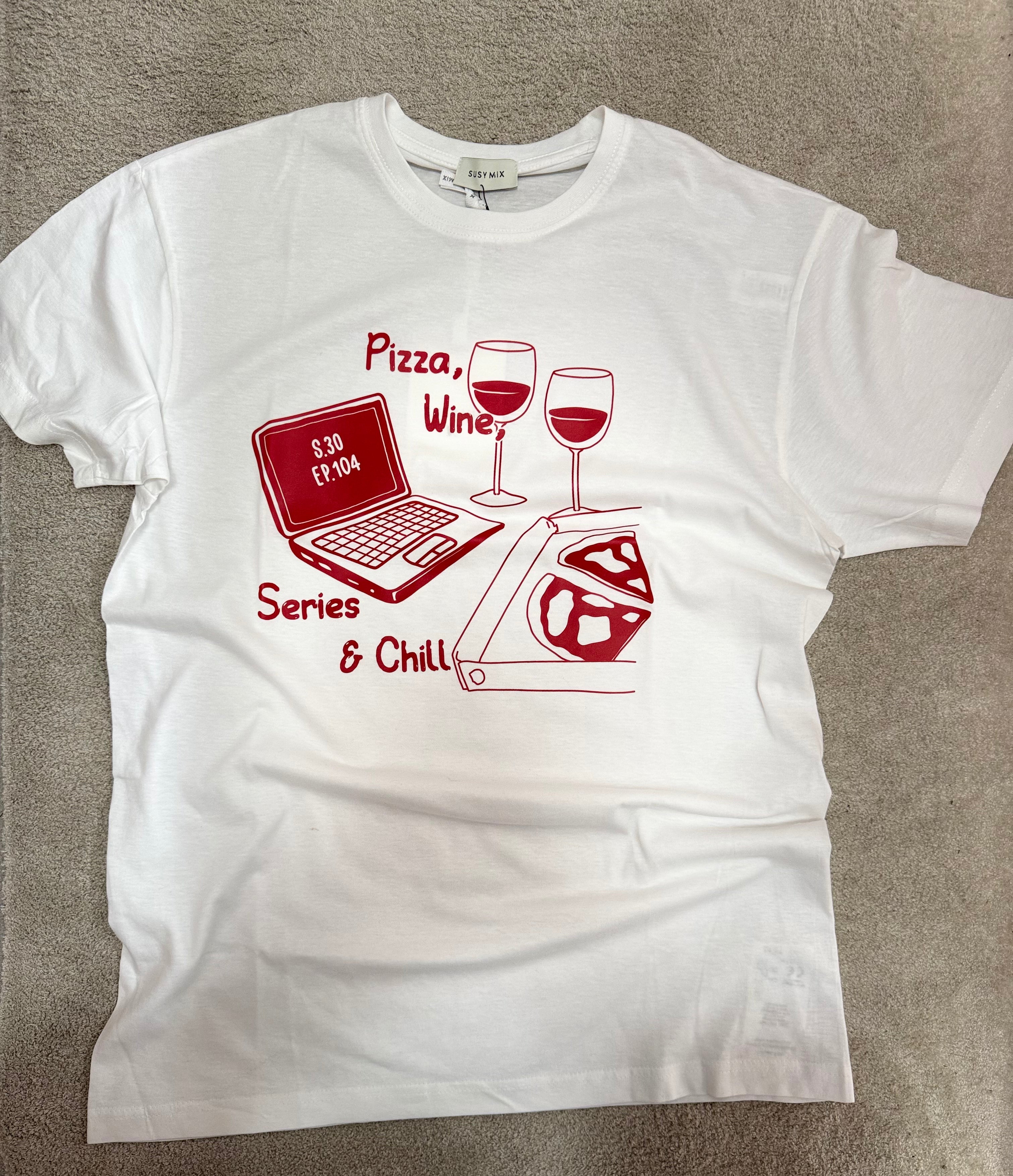 T-shirt Donna Bianca “Pizza & Wine” – Susy Mix