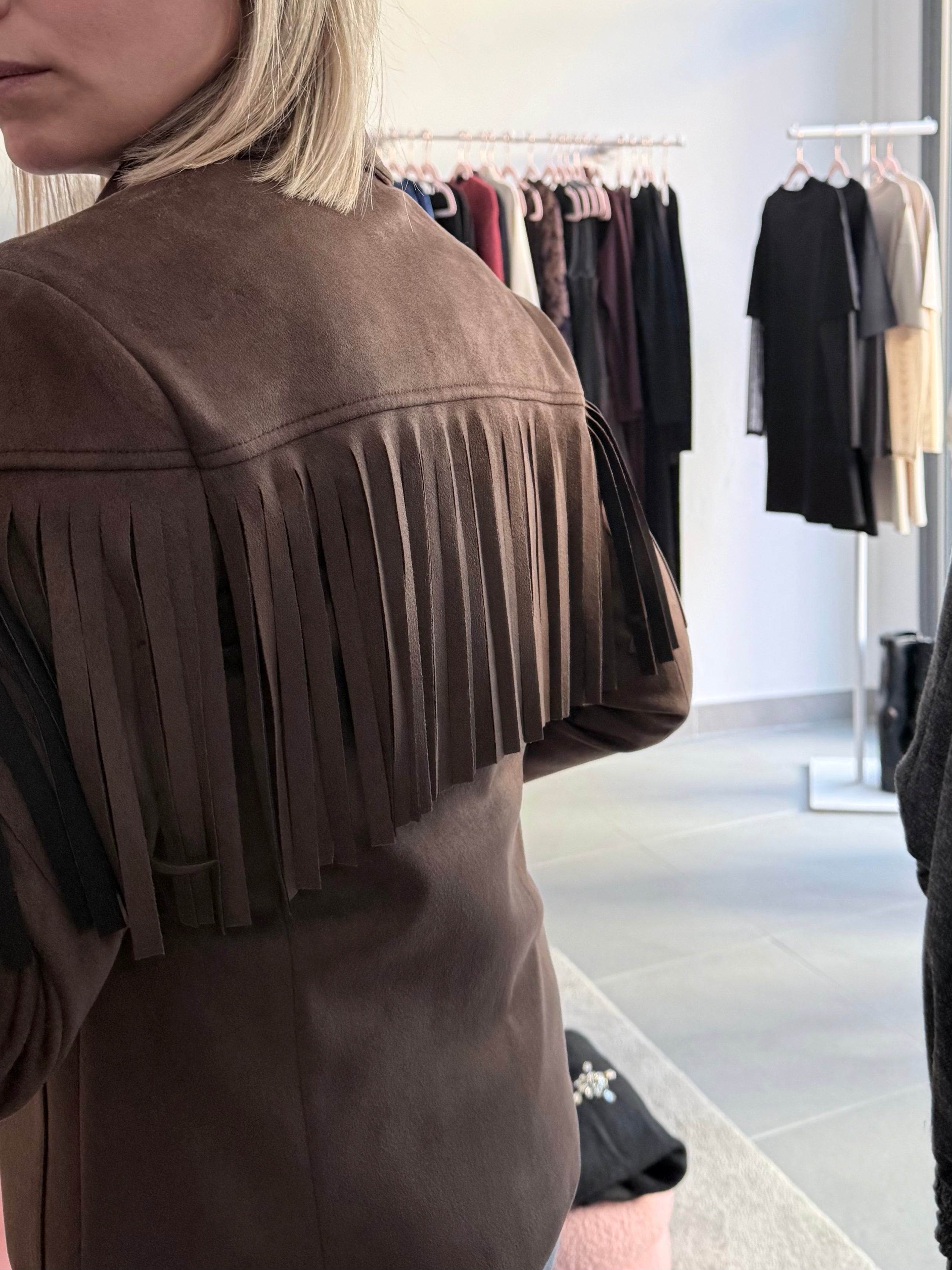 Giacca con Frange Effetto Suede Moro