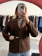 Giacca con Frange Effetto Suede Moro