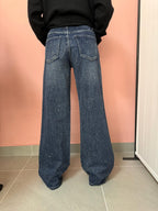 Jeans Palazzo Donna con Strass Blu in Denim – Kontatto