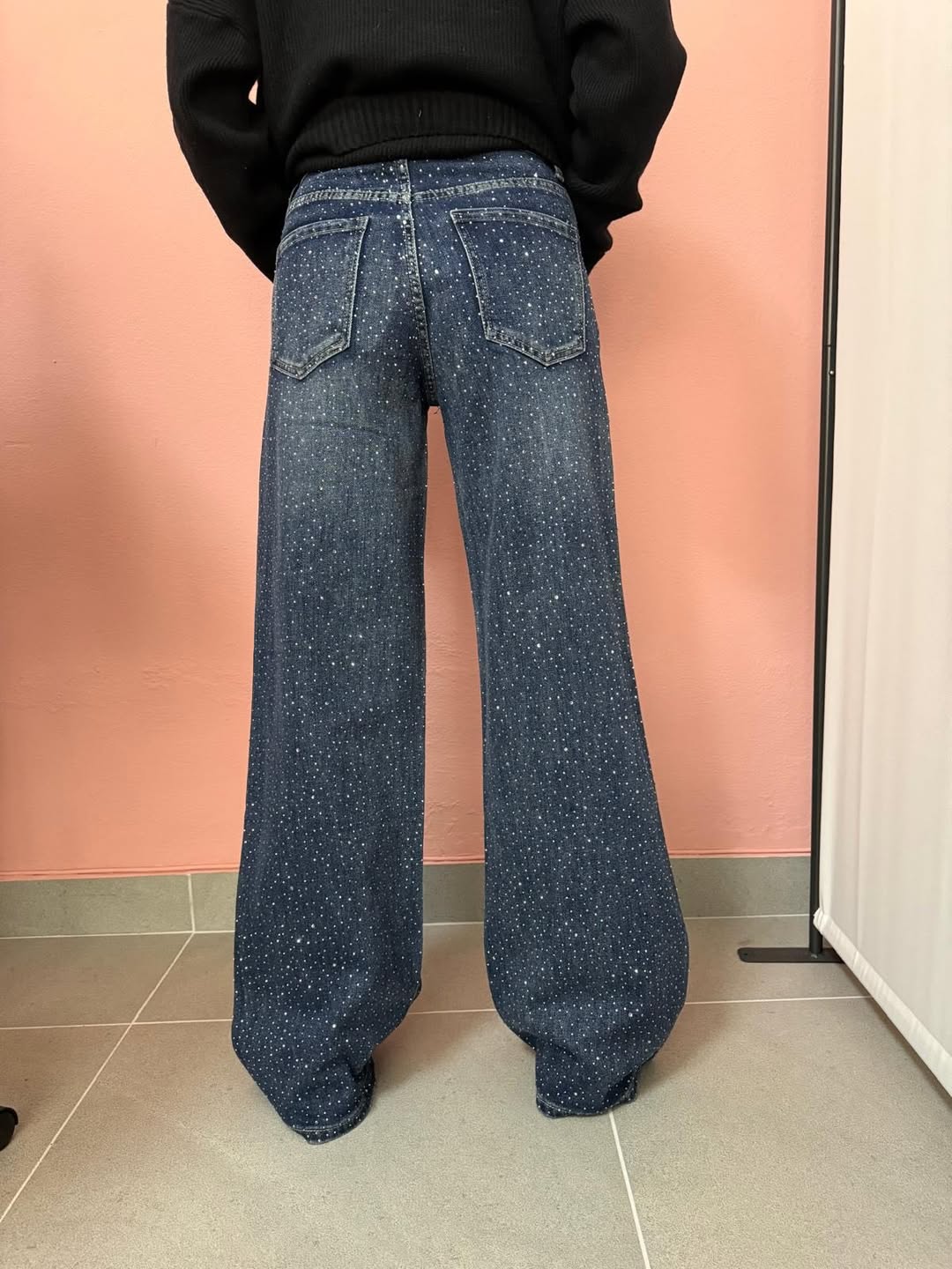 Jeans Palazzo Donna con Strass Blu in Denim – Kontatto