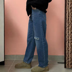 Jeans Baggy Carrot Donna in Denim 100% Cotone