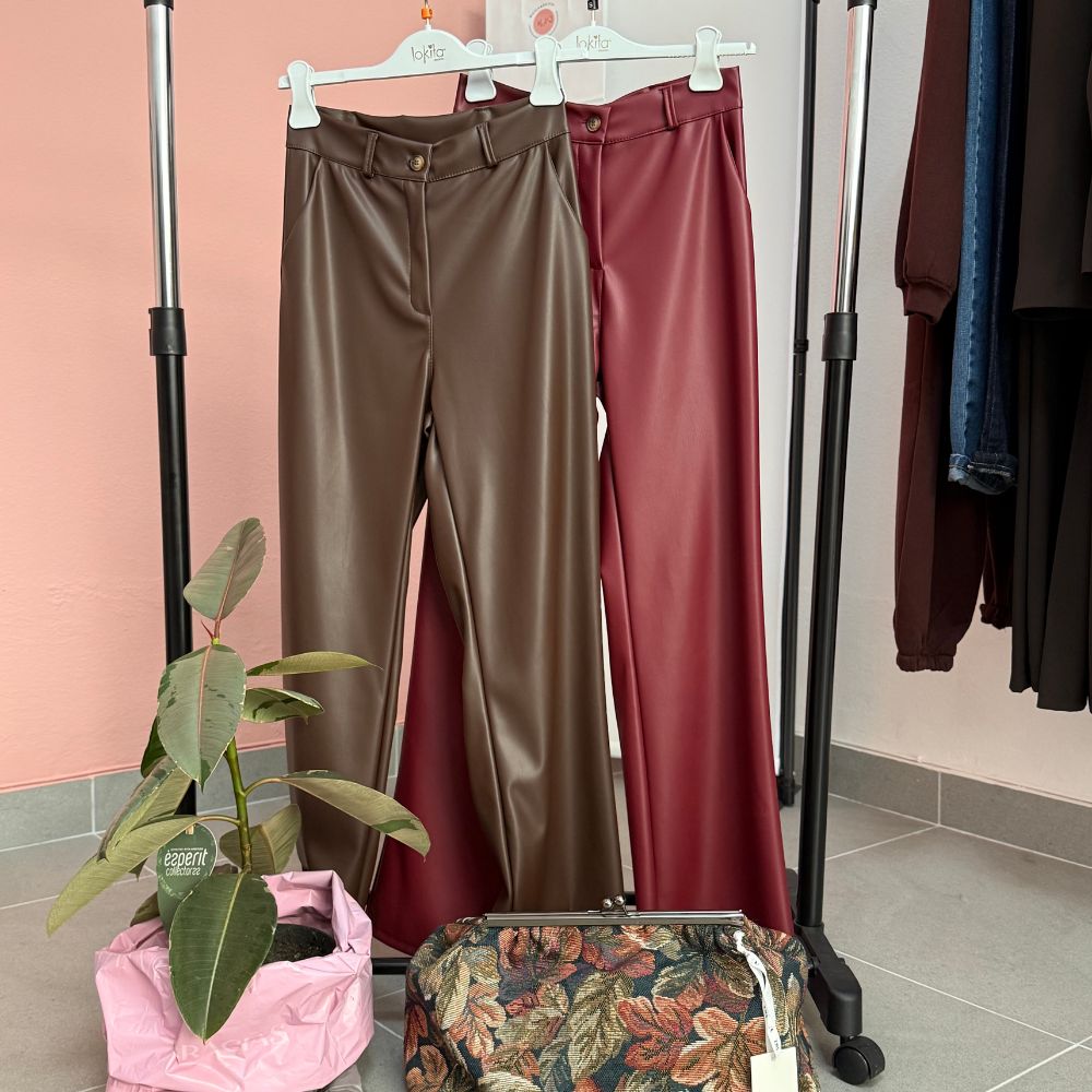 Pantalone Dritto Effetto Pelle Moro Donna