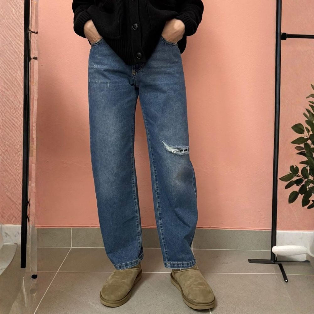 Jeans Baggy Carrot Donna in Denim 100% Cotone